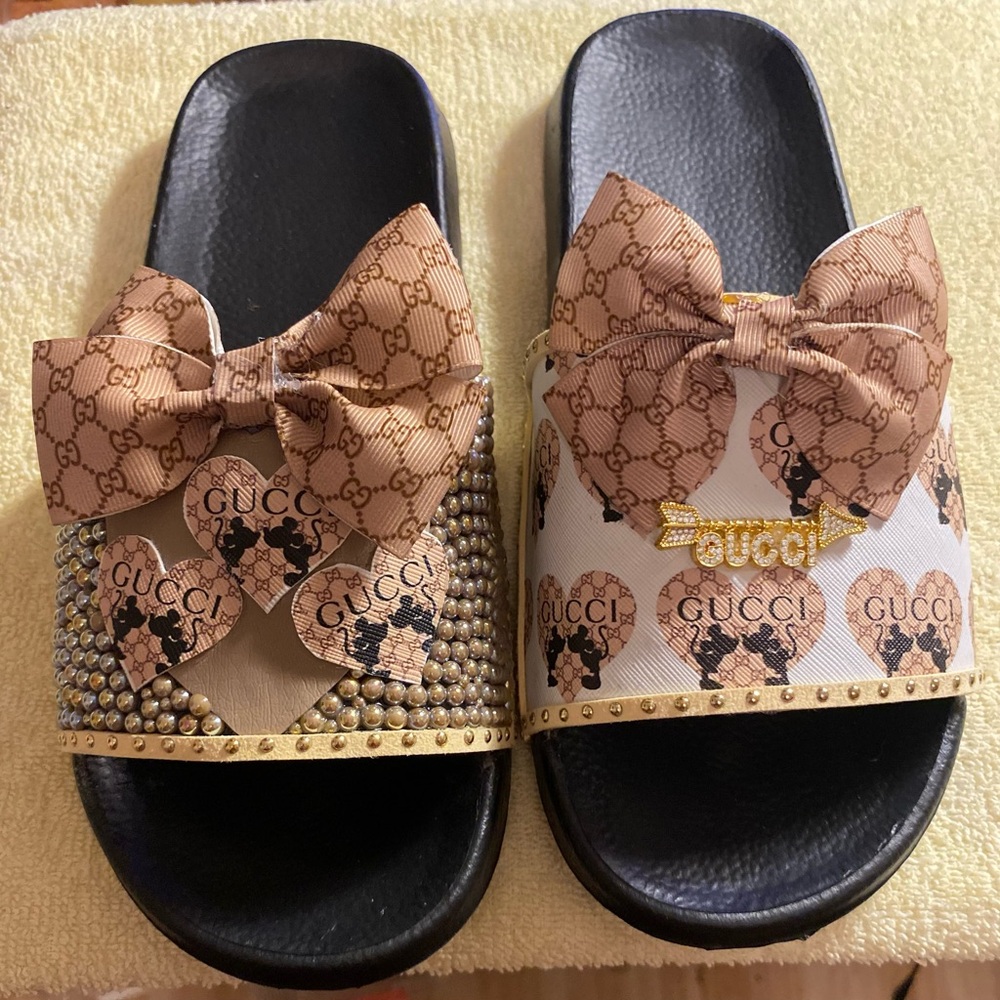 Customized faux leather Gucci slides